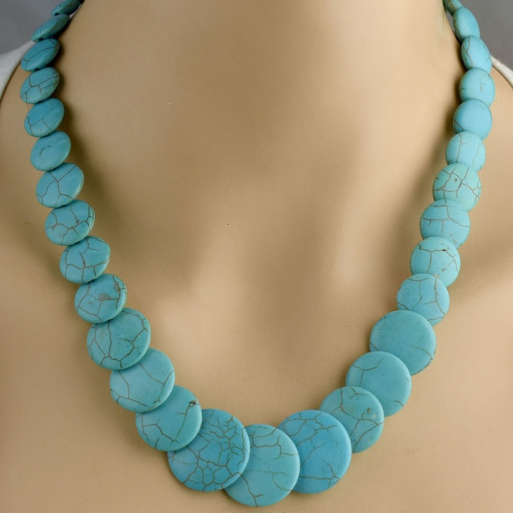 Graduated Turquoise Lentil Bead Necklace Set